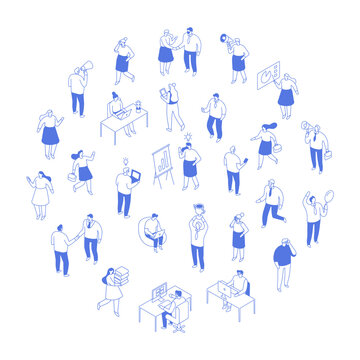 Line art vector isometric business people bundle isolated on white background