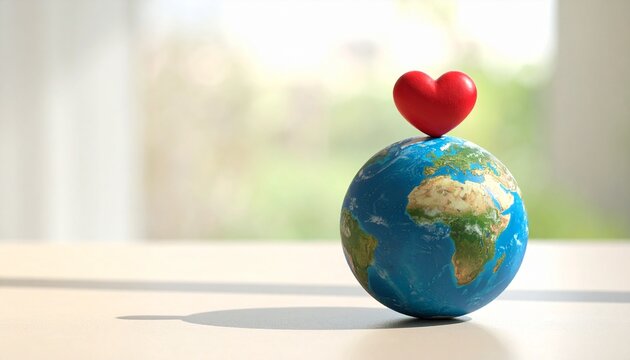 Celebrate World Heart Day by promoting global health and unity with this symbolic miniature earth globe topped with a vibrant red heart icon