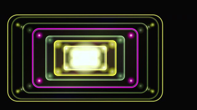 Abstract Glowing Neon Rectangles Tunnel Animation Effect.