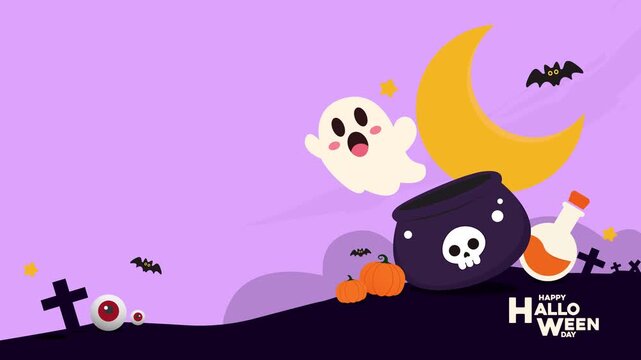 Animated Halloween Greeting Card with Pumpkins and Cauldron