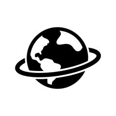 Graphic icon of a stylized globe with a surrounding planetary ring © Rimi