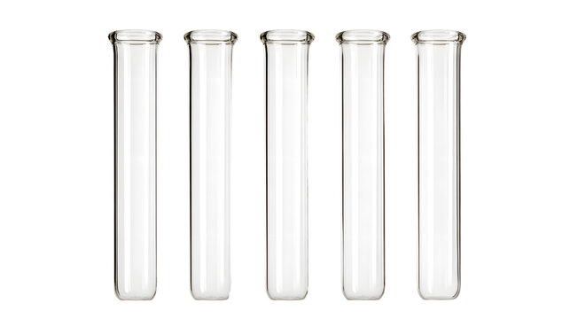 Five glass test tubes isolated on transparent background isolated on transparent background