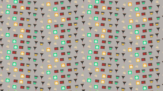 Garlic, jars, and funnels seamless pattern