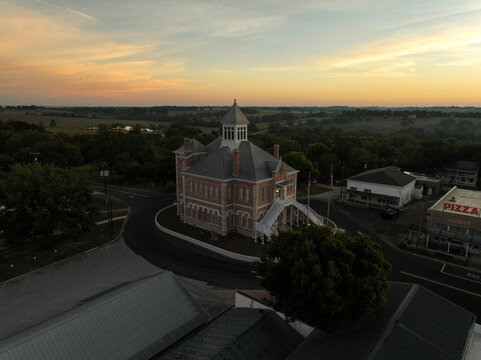 Aerial view of the old courthouse in Anderson, Texas USA