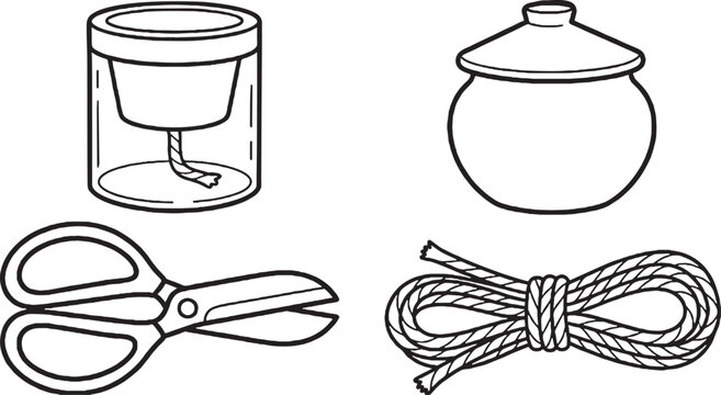Four self watering olla pot and wick coloring page