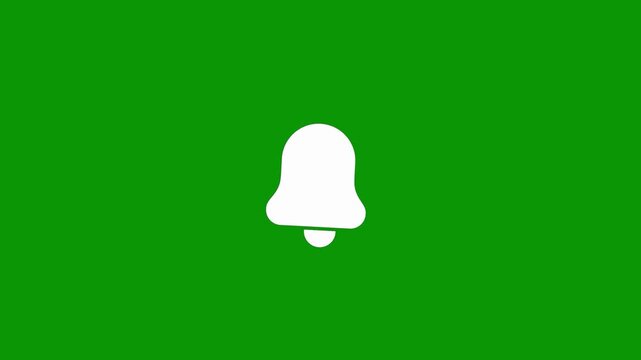 White bell notification reminder alert icon on chroma key green screen, clean mobile social media subscribe notice visual graphic for digital content creators streaming broadcast interfaces.