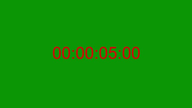 Digital electronic countdown timer display with red numbers on green screen background, high precision stopwatch score readout clip for sports event broadcast multimedia production overlays.