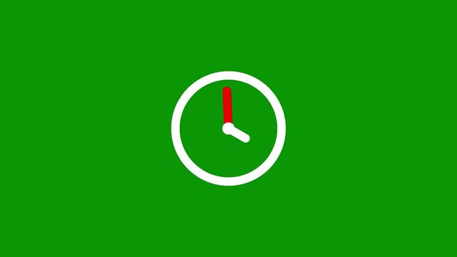 Clean white circular clock face with red pointer dial on green screen background, contemporary stopwatch timer icon visuals for workflow productivity tutorials and sporting broadcast scenes.