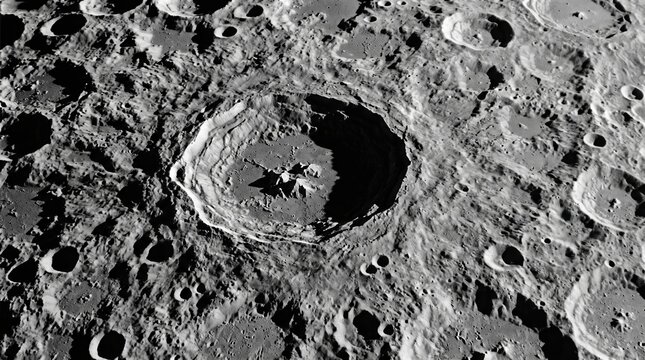 Lunar crater landscape with central peak