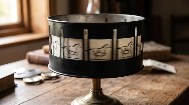 Vintage zoetrope on wooden table