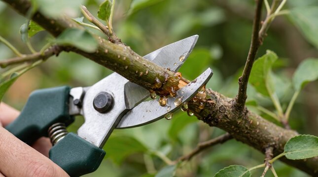 Pruning a tree branch with shears