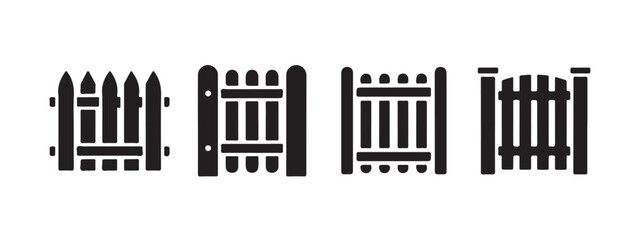 Obraz premium Black fence and gate silhouette vector collection for garden or property borders.