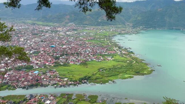 Aerial view of the Lake Laut Tawar in Takengon Aceh province Sumatra Indonesia