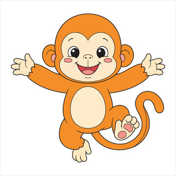 Cute orange monkey jumping happy with open arms vector illustration, cartoon animal   