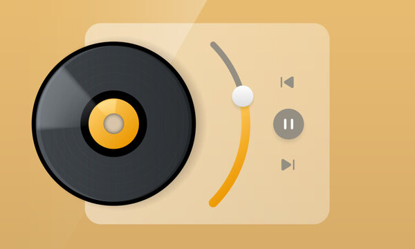 Retro vinyl music player UI mockup showing record and curved audio controls