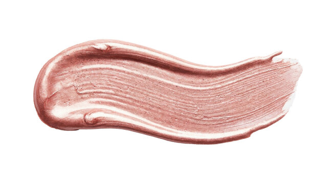 Rose gold metallic makeup cosmetic smear stroke texture isolated plain white background macro studio photography commercial sample