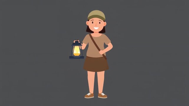 Cartoon Friendly Camping Guide Wearing Outdoor Outfit and Cap