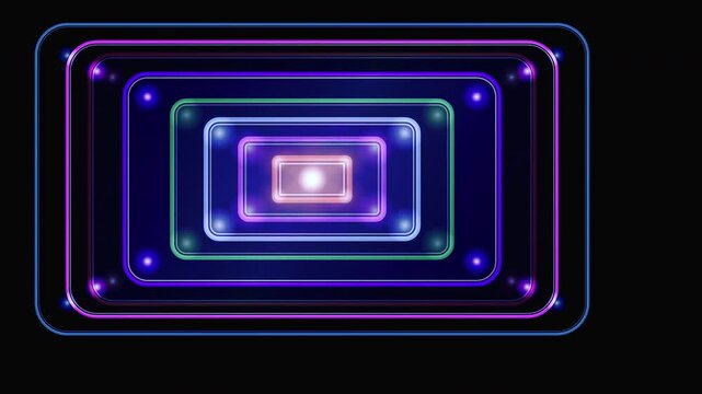 Abstract Glowing Rectangular Tunnel Frames Motion Background.