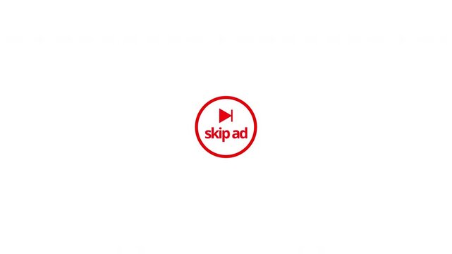 Skip ad button animation digital interface element for skipping advertisements on transpatrent background background with Alpha channel in 4K VIDEO.
