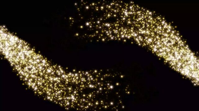 4k luxury golden glitter trail and glowing star particles, magical pixie dust light streak animation on dark screen, abstract sparkling optical light animation golden glitter explosion flare