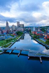 Obraz premium Drone view over the Providence River of Downtown Providence, Rhode Island