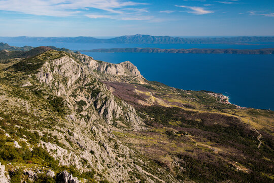 Panoramablick vom Sveti Jure Richtung Insel Hvar und Halbinsel Peljesac