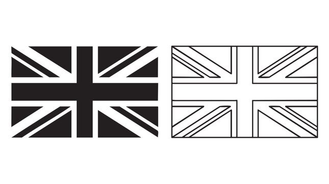 united kingdom flag silhouette with line art vector icon featuring uk
