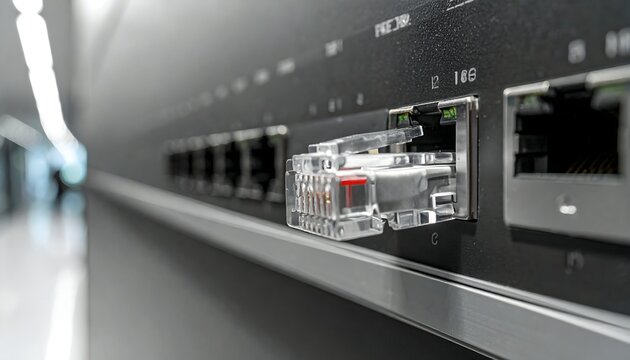 Modern Network Switch with Ethernet Ports and Transparent Cables