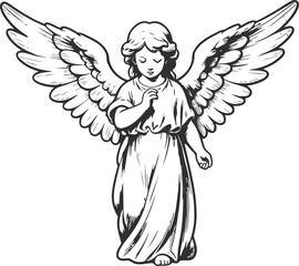 Fototapeta premium angel with large wings and flowing robe in graceful standing pose, spiritual guardian figure