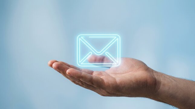 The future of communication is here a holographic email floating in the palm of a hand representing innovation and connectivity