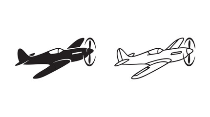 vintage airplane vector icon silhouette with line art silhouette silhouette with line art vector icon © Shamsul