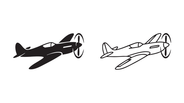 vintage airplane vector icon silhouette with line art silhouette silhouette with line art vector icon