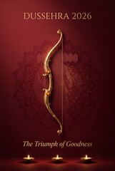 Obraz premium Golden Bow and Arrow for Dussehra Festival Poster