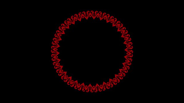 Red ornamental circular frame rotating on a solid black background