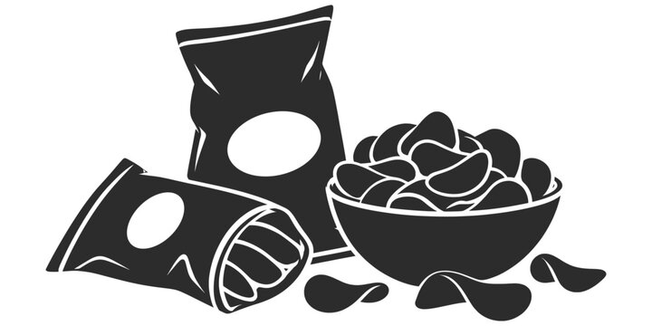 Potato Chips Bag Snack Illustration in Minimalist Silhouette vector.
