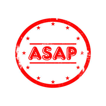 Red circle stamp with asap word mark inside representing immediate action and urgency symbol.
