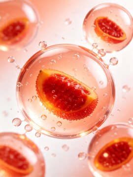 Gac fruit extract serum ingredient bubbles concept