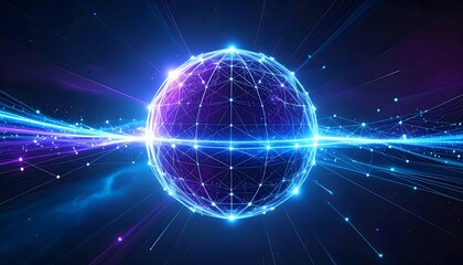 Obraz premium Futuristic Digital Globe with Network Lines and Light Effects in Space