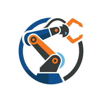 industrial robot robotic arm automation icon with a mechanical claw and factory gripper for smart manufacturing