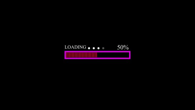 A loading bar ranging from 0% to 100% is provided.Retro pixel video game loading screenSuitable for use everywhere. uitable. black background. progress bar interface retro arcade. 4k