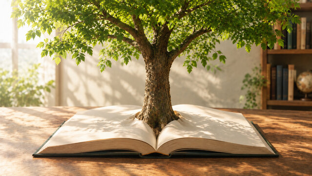 World Philosophy Day with Tree Growing from Open Book Symbolizing Wisdom and Knowledge