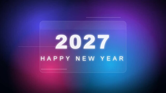 Happy New Year 2027 dark futuristic neon animation