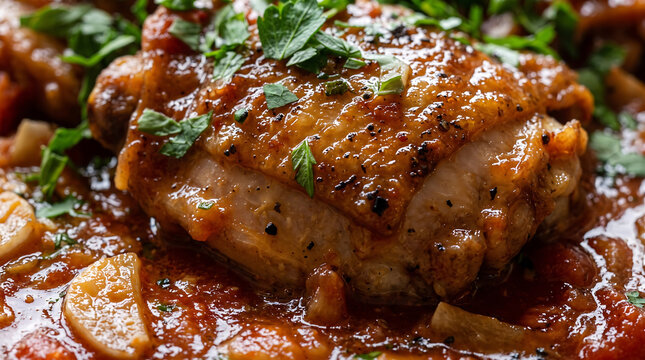 Hyper Realistic 9K Tight Macro Close Up Moldovan Garlic Chicken Ostropel Food Photography