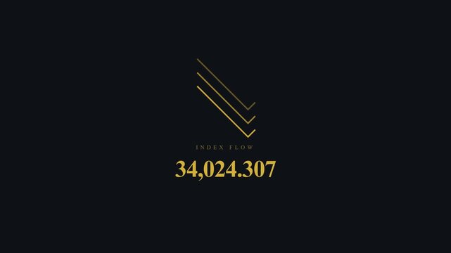 Minimalist Financial Index Flow Animation with Changing Gold Numbers and Abstract Logo on a Dark Background Representing Stock Market Data, Currency Trading, and Global Economic Trends