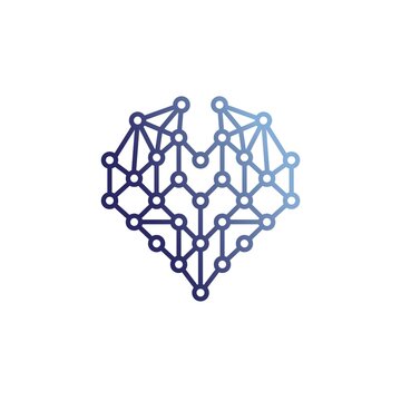 Abstract network node logo icon, blue geometric mark on white