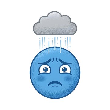 Sad blue emoji face with rain cloud symbol