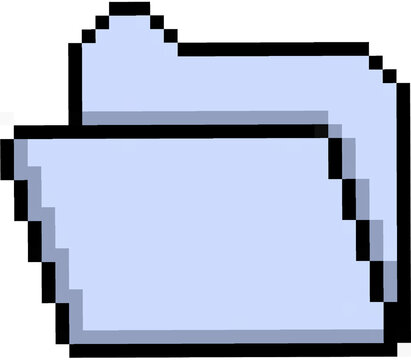 Retro pixel art blue folder icon inspired by classic desktop operating system UI.