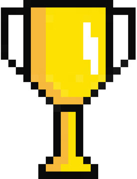 Golden winner trophy cup in pixel art style for achievement, award, and victory concept.