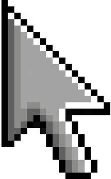 Classic pixel art mouse cursor arrow symbol for retro computer UI and game design.