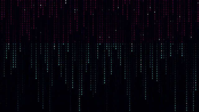 Pink Cyan Binary Code Digital Rain Loop Motion on HUD Background